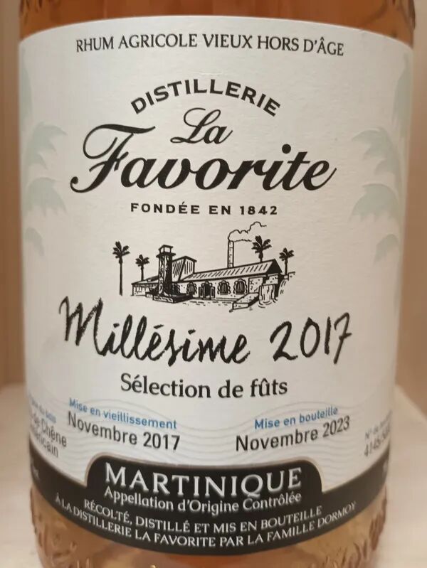 70cl Millésime 2017 46° A.O.C. Martinique - La Favorite