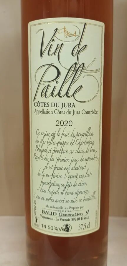 37,5cl Vin de Paille 2020  - AOC Côtes du Jura - Baud Génération 9